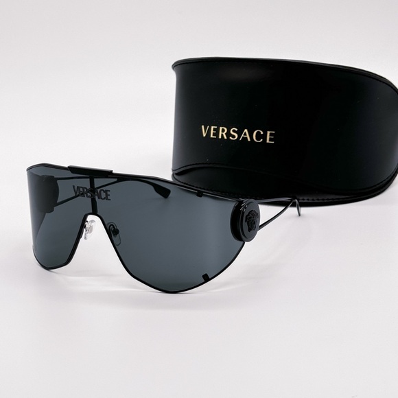 NEW VERSACE MOD 2268 1433/87 SHIELD VE2268 143387 BLACK METAL UNISEX SUNGLASSES - Picture 2 of 11